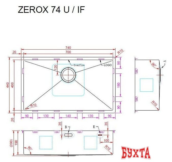 Кухонная мойка ZorG Zerox 74 U / IF PVD Gunblack 4