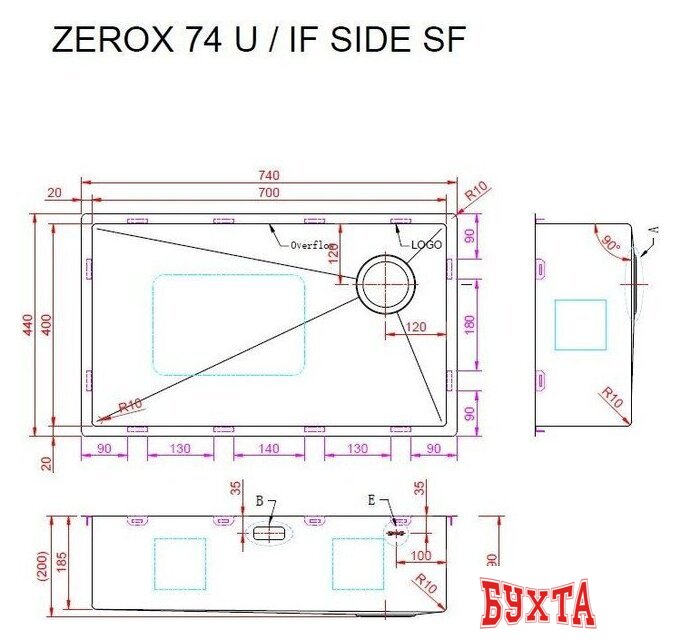 Кухонная мойка ZorG ZEROX 74 U / IF Side SF Zurinox Steel 4
