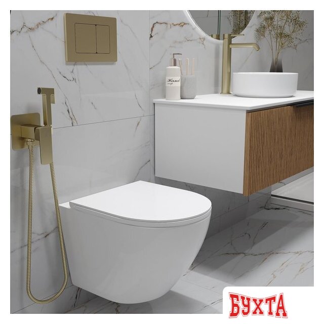Унитаз подвесной Oliveeka OL-MQ-003 + OL-6016 + OL-E12-BG (матовое золото) 4