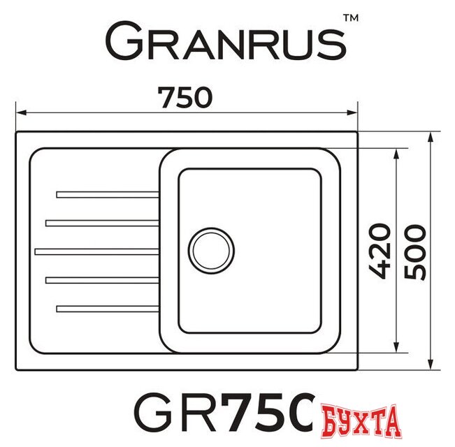 Кухонная мойка Granrus GR-750 (светло-серый) 2