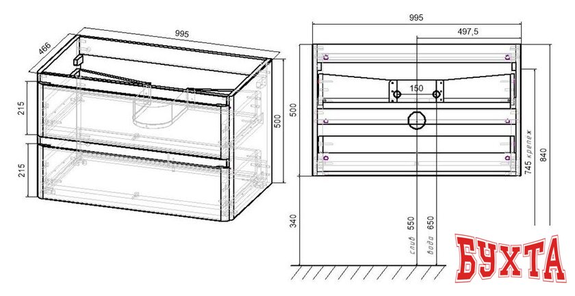 Мебель для ванных комнат Vincea Тумба под умывальник Vico 1000 VMC-2V100BT 5