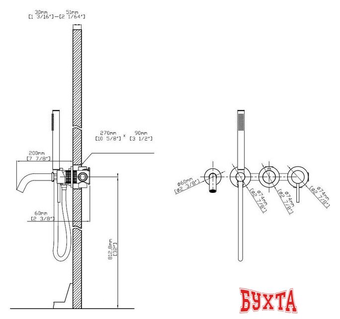 Смеситель Vincea VBTW-4G1GM 4
