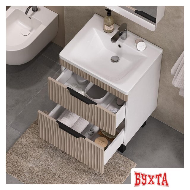 Мебель для ванных комнат Volna Тумба под умывальник Lotty 60.2Y Миранда (латте, напольная) 4