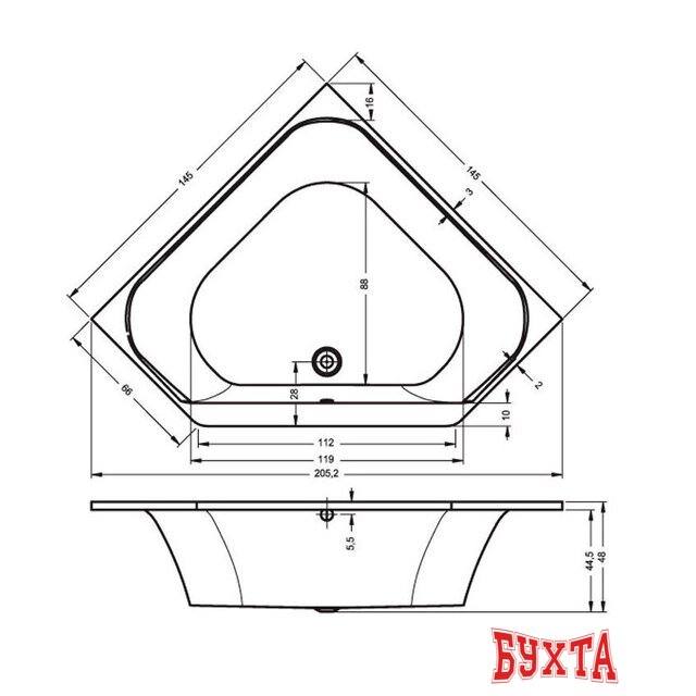 Фронтальный экран под ванну Riho Winnipeg/Austin 145x145 209267 P027N0500000000 3