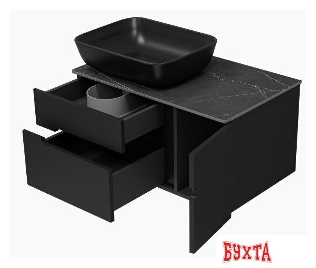 Мебель для ванных комнат Misty Тумба под умывальник Роял 80 П-Роя-01080-021П2Я (подвесная, черный) 4