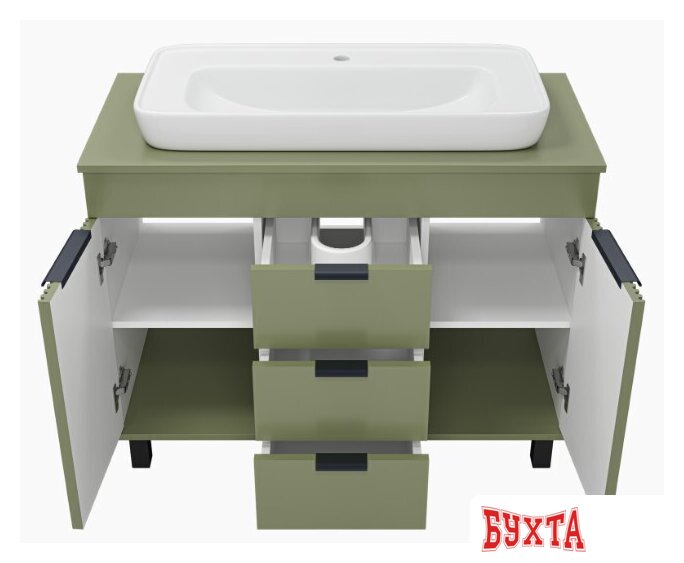 Мебель для ванных комнат Brevita Тумба под умывальник Enfida 100 ENF-06100-0843Я (зеленый матовый) 3
