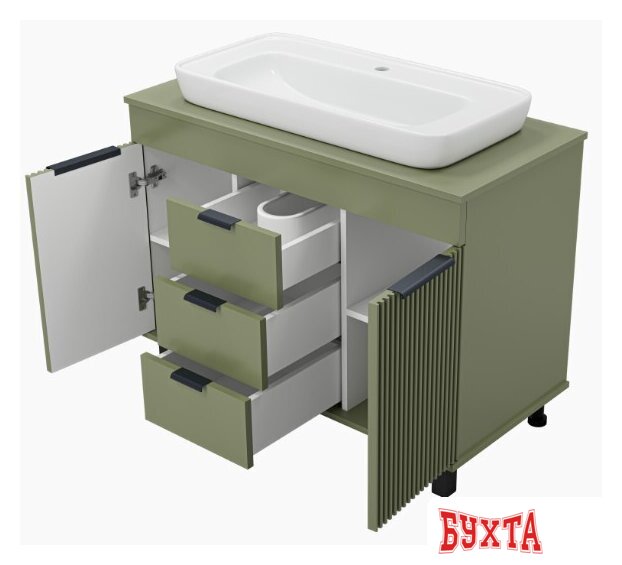 Мебель для ванных комнат Brevita Тумба под умывальник Enfida 100 ENF-06100-0843Я (зеленый матовый) 4