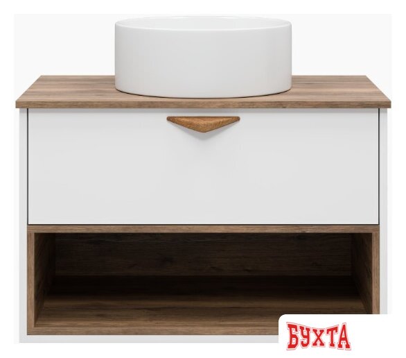 Мебель для ванных комнат Brevita Тумба под умывальник Bergen 80 BER-07080-19-01-1Я (белый/темное дерево) 2