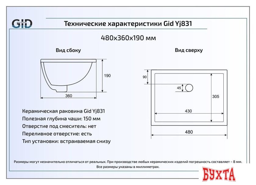 Умывальник Gid YJ831 (белый) 3