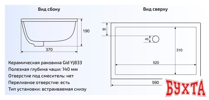 Умывальник Gid Yj833 (белый) 3