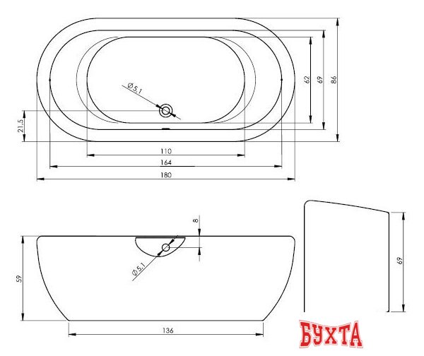 Ванна Riho Dua 180x86 (черный, аэромассаж + хромотерапия) 3