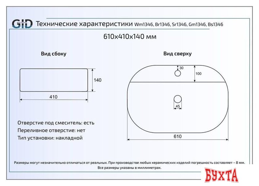 Умывальник Gid BS1346 (черный) 2