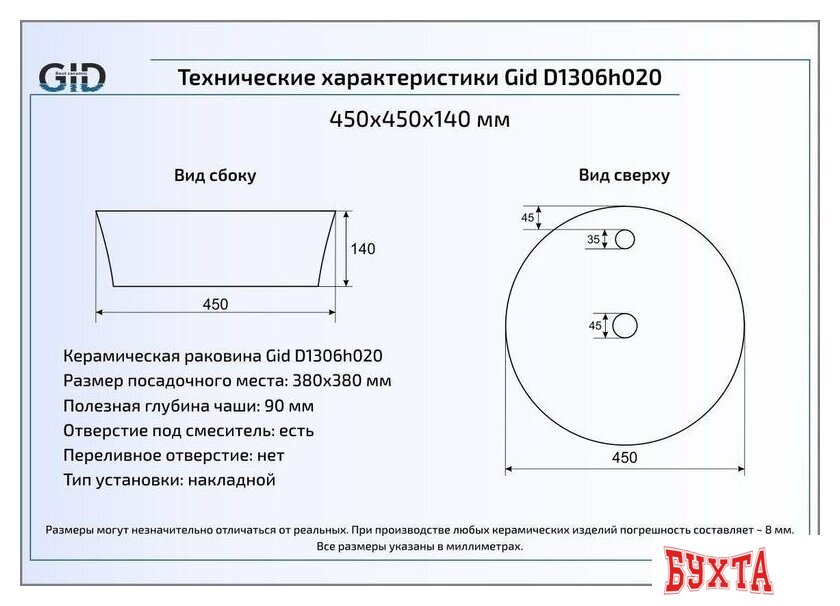 Умывальник Gid D1306H020 (черный/серебристый) 2