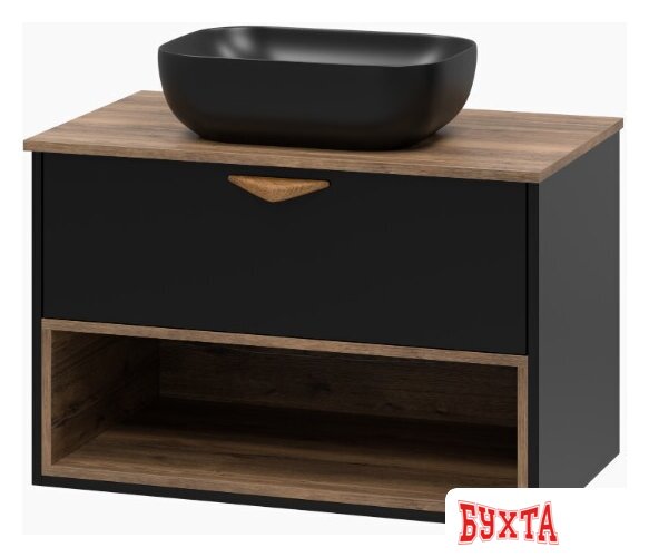 Мебель для ванных комнат Brevita Тумба под умывальник Bergen 80 BER-07080-19-02-1Я (черный/темное дерево) 2