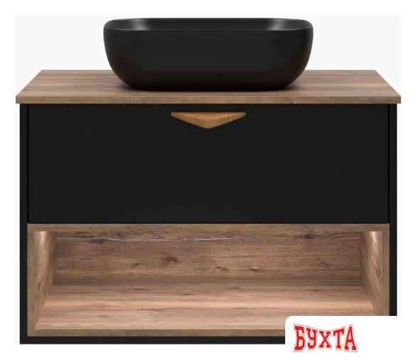 Мебель для ванных комнат Brevita Тумба под умывальник Bergen 80 BER-07080-19-02-1Я (черный/темное дерево) 3