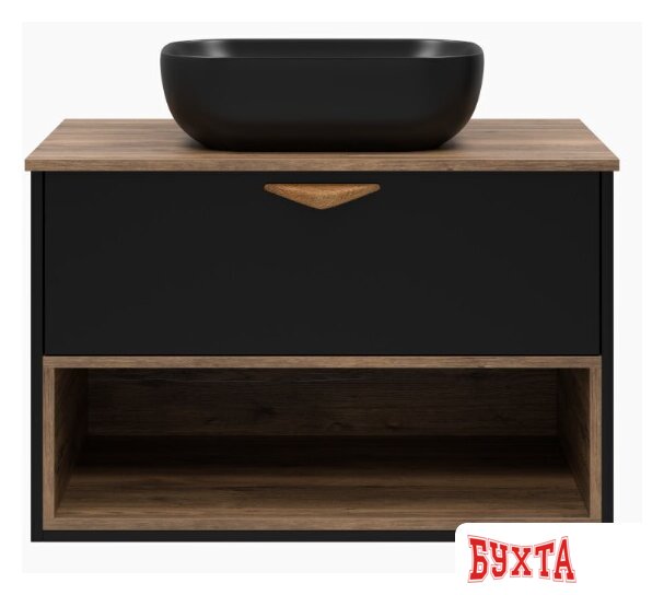 Мебель для ванных комнат Brevita Тумба под умывальник Bergen 80 BER-07080-19-02-1Я (черный/темное дерево) 4
