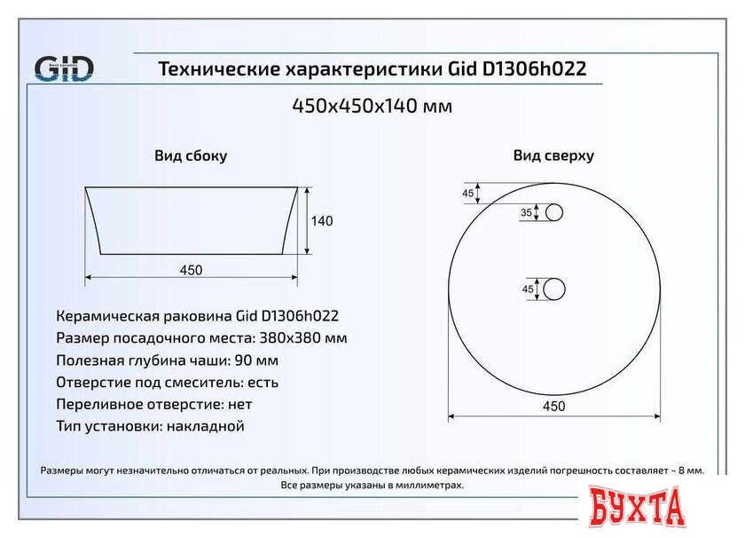 Умывальник Gid D1306H022 (черный/золотой) 2