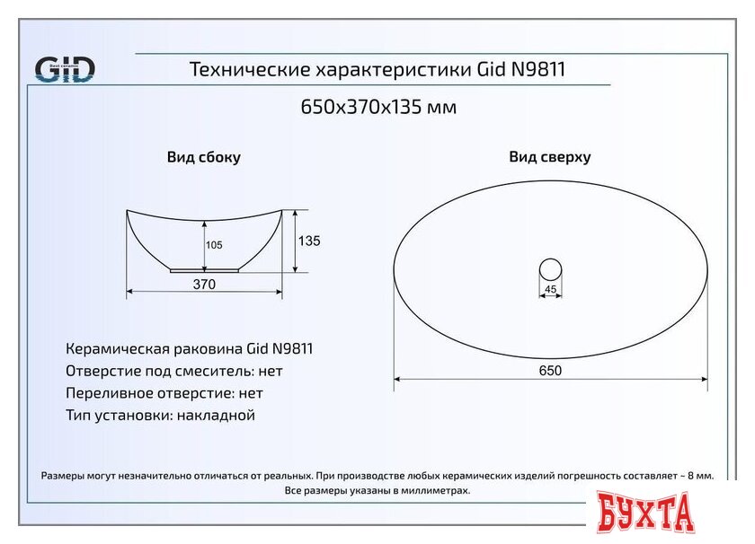 Умывальник Gid GD9811 (золотой) 2