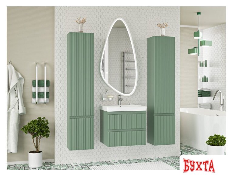 Мебель для ванных комнат Brevita Шкаф-пенал Victory 35 VIC-05035-080R (зеленый матовый) 5