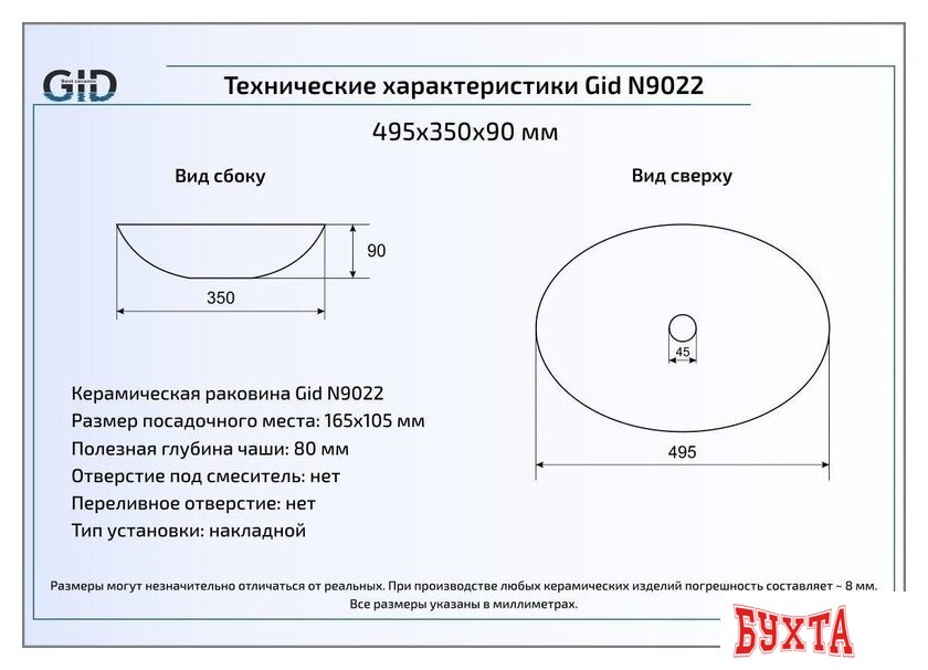 Умывальник Gid N9022 (белый) 2
