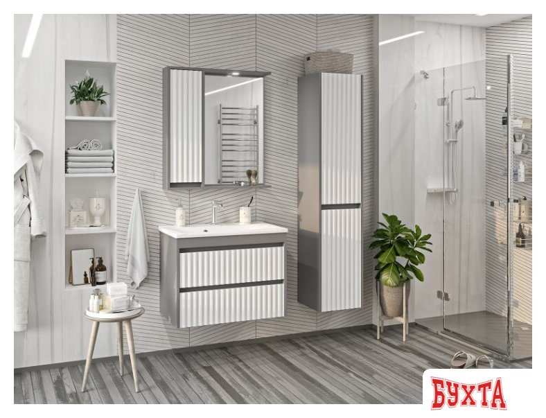 Мебель для ванных комнат Brevita Шкаф с зеркалом Balaton 75 L BAL-04075-01-01Л (серый) 5