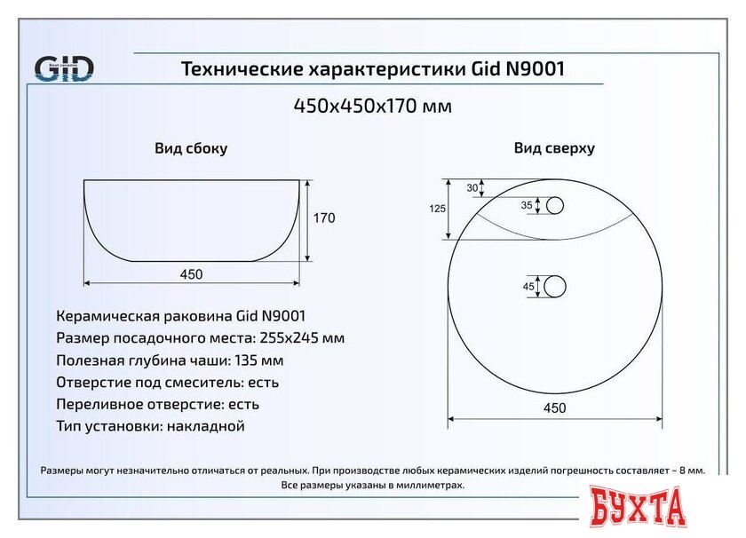 Умывальник Gid N9001 (белый) 2