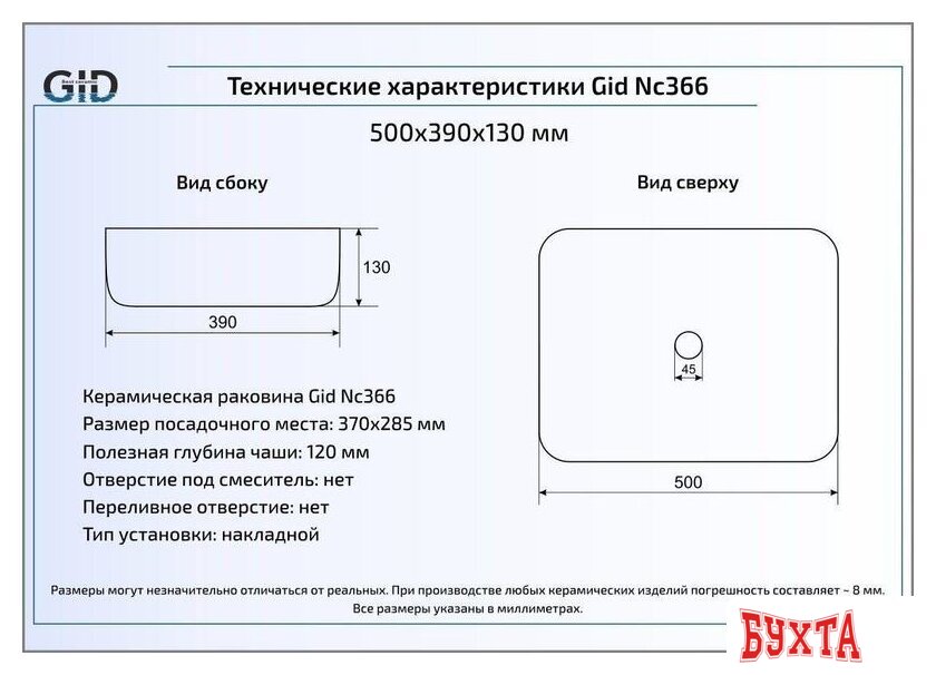 Умывальник Gid NC366 (белый/черный) 2