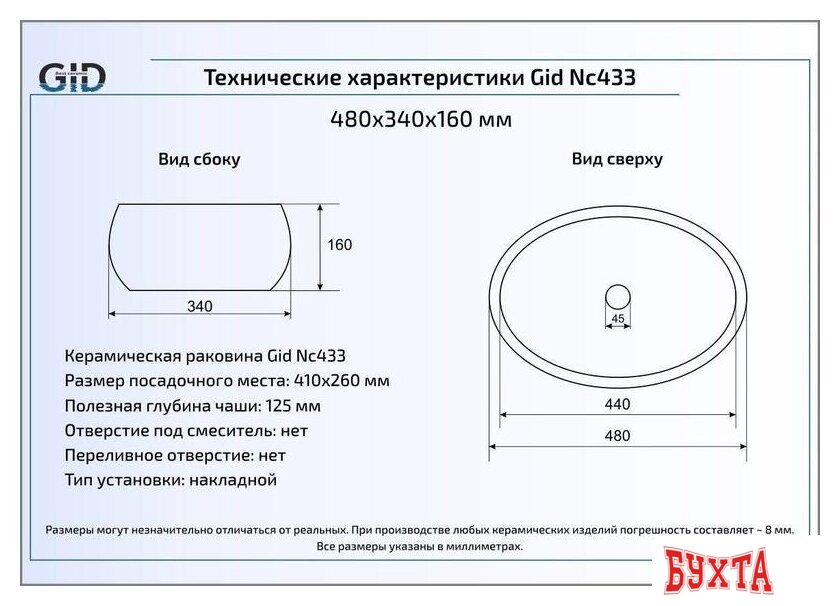 Умывальник Gid NC433 (белый/золотой) 3