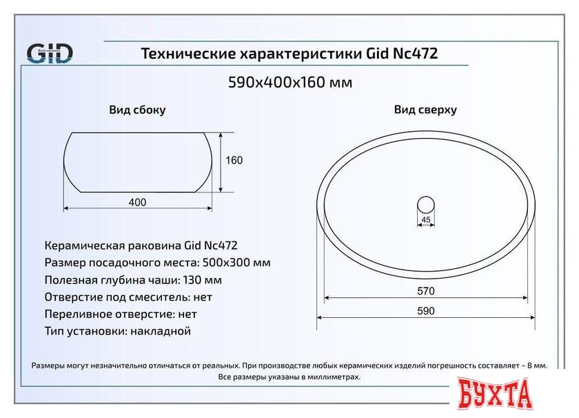 Умывальник Gid NC472 (белый/золотой) 2