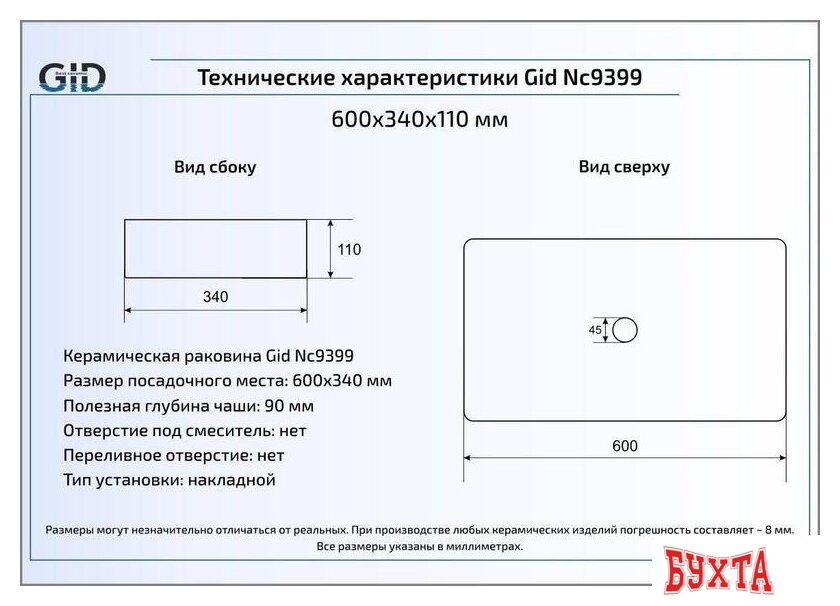 Умывальник Gid NC9399 (белый/черный) 3