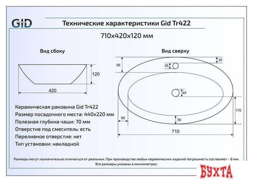 Умывальник Gid TR422 (белый) 2