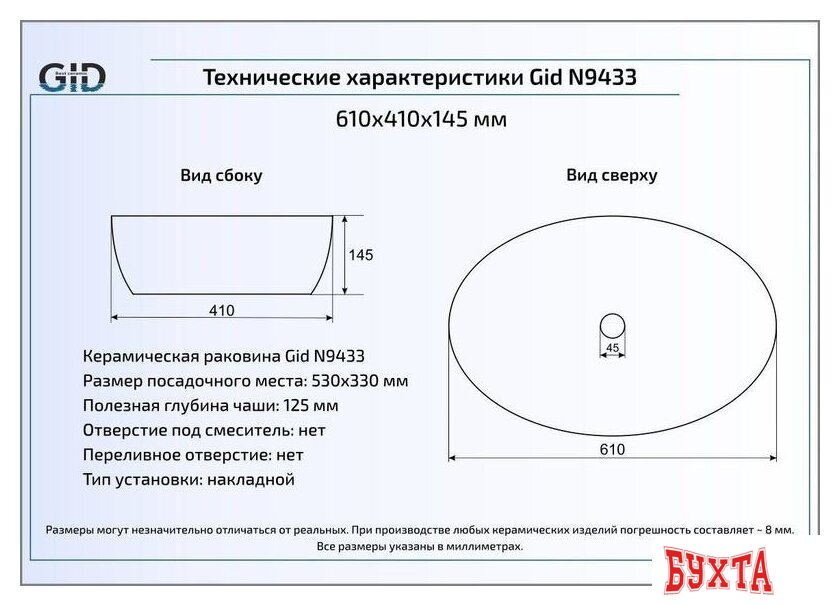 Умывальник Gid N9433 (белый) 2
