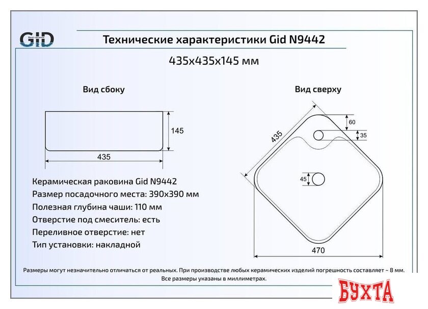 Умывальник Gid N9442 (белый) 2