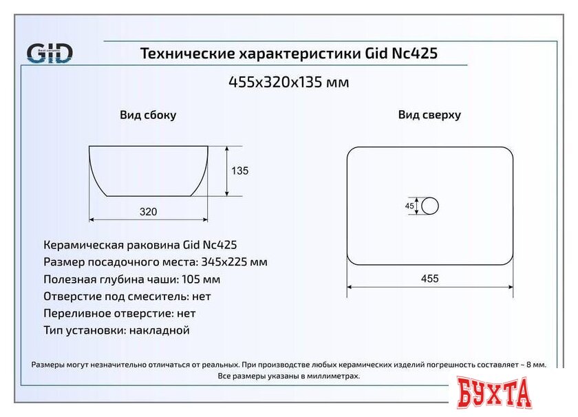 Умывальник Gid NC425 (хром) 3