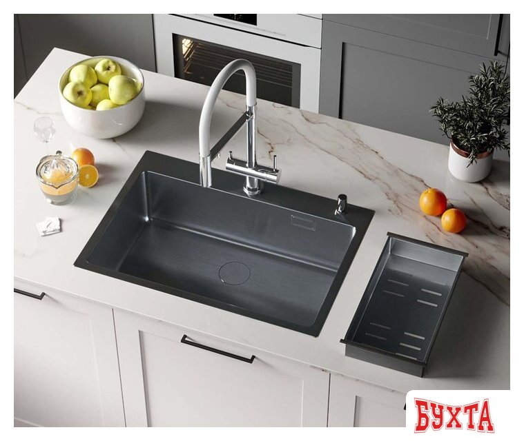 Кухонная мойка Roxen Simple 560220-70B PVD графит (с коландером и дозатором)