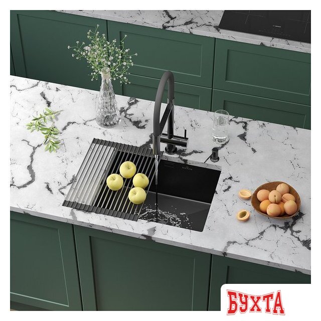 Кухонная мойка Roxen Uno 560210-54B под столешницу графит (ролл-мат, дозатор, сифон)