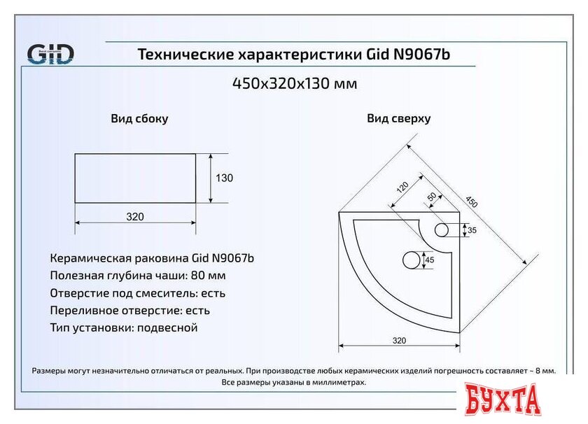 Умывальник Gid N9067B (белый) 3
