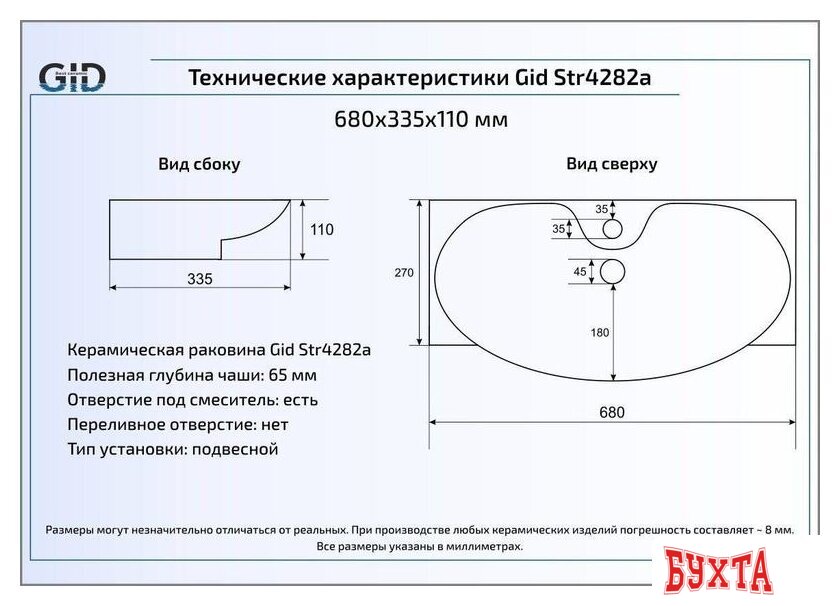 Умывальник Gid STR4282A (белый) 2