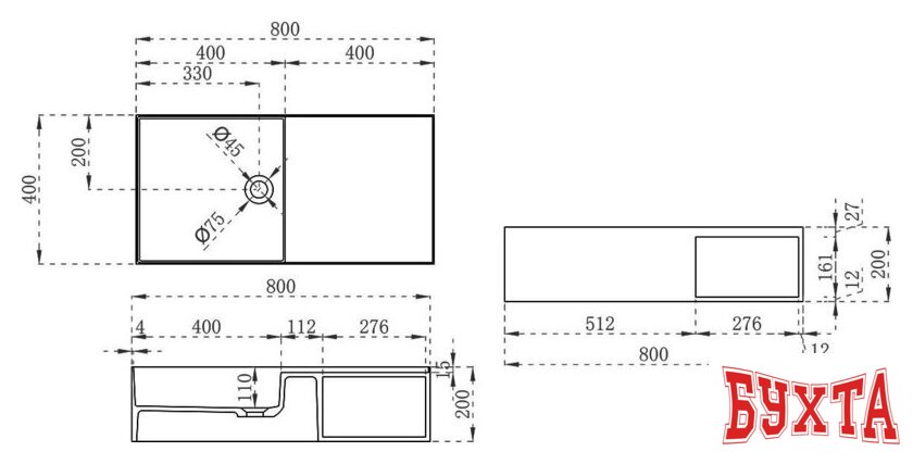 Умывальник Vincea VWB-6S180MW 4
