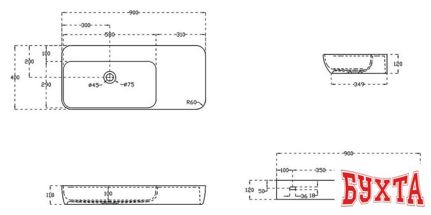 Умывальник Vincea VWB-6S590MW 3