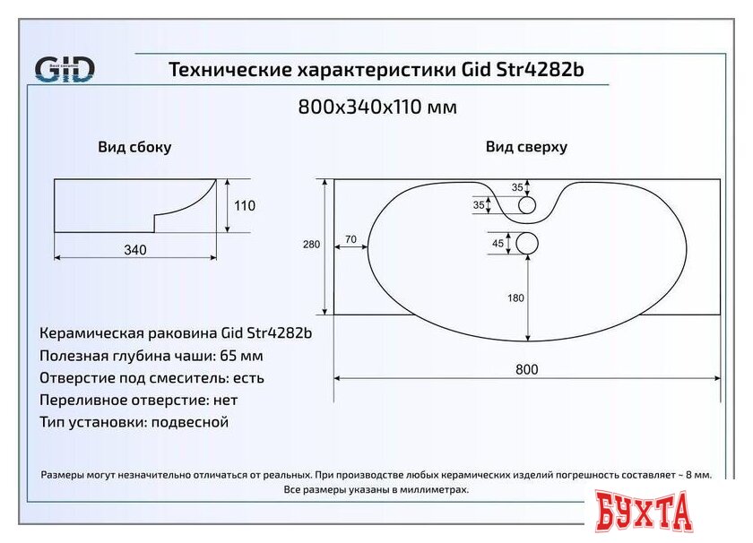 Умывальник Gid STR4282B (белый) 2