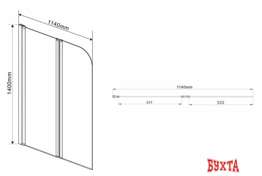 Стеклянная шторка для ванны Vincea VSB VSB-12114CH-L (хром/шиншилла) 3