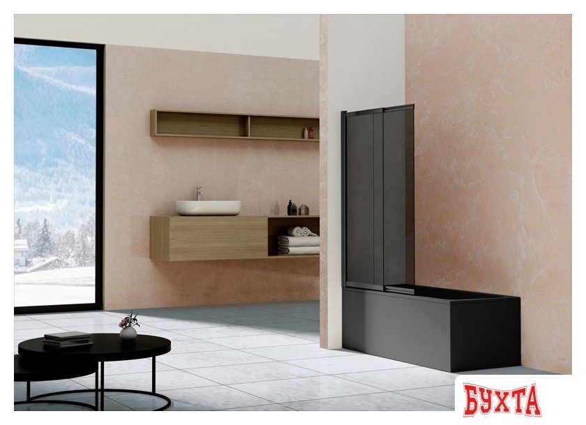 Стеклянная шторка для ванны Vincea VSB-1E100CGB (черный матовый/тонированное) 2