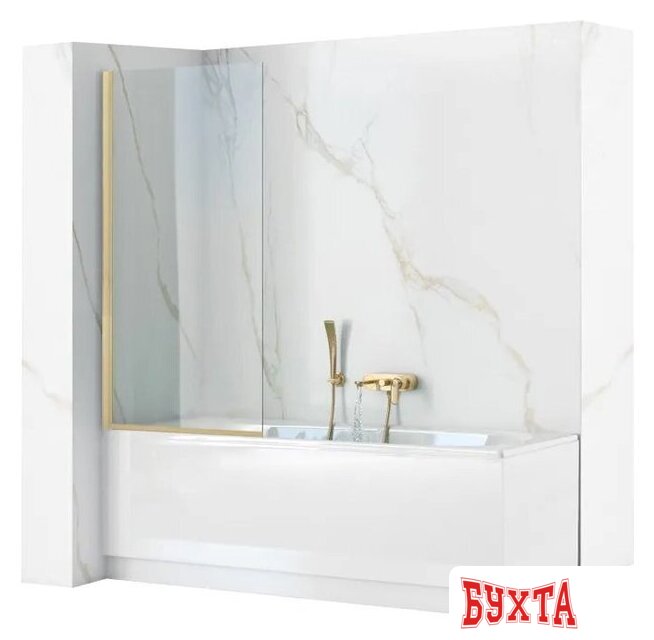 Стеклянная шторка для ванны Rea Elegant 70 (матовое золото/прозрачное стекло) 1