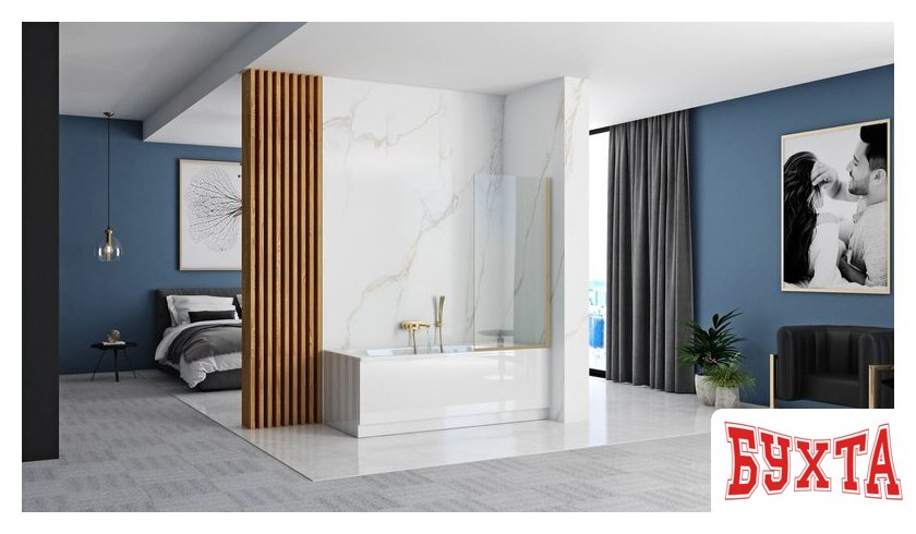 Стеклянная шторка для ванны Rea Elegant 80 (матовое золото/прозрачное стекло) 3