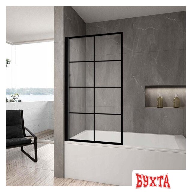 Стеклянная шторка для ванны Rea Lagos-1 Fix 70 (черный/прозрачное стекло) 2