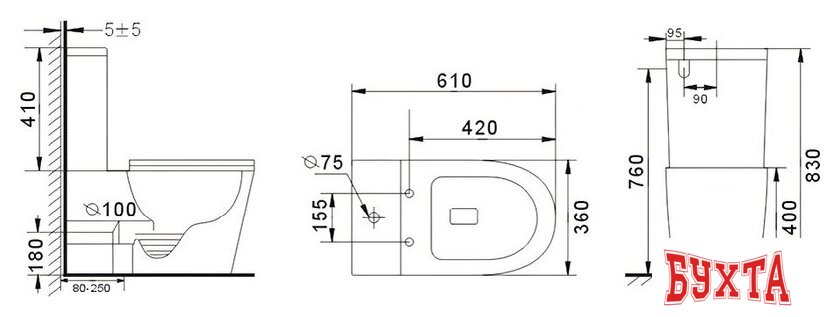 Унитаз напольный Gid Tr2179BL (черный глянцевый) 2