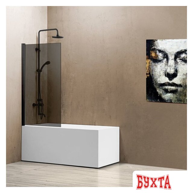 Стеклянная шторка для ванны Vincea VSB-11800CGB (черный матовый/тонированное) 1