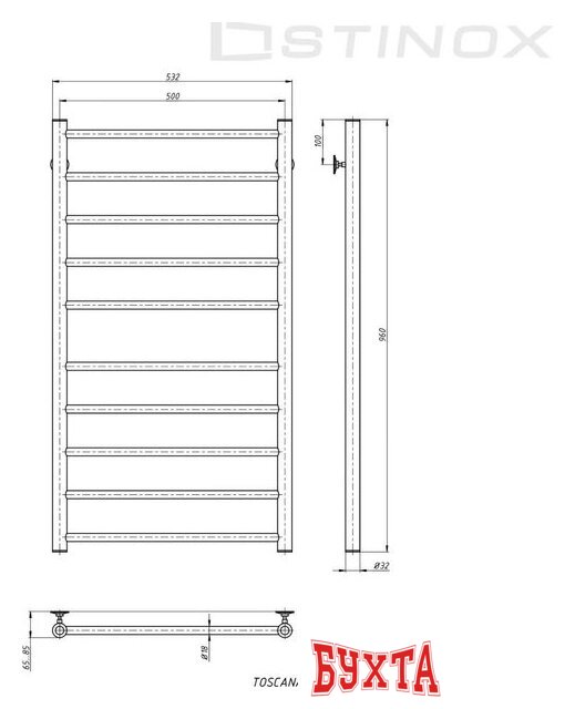 Полотенцесушитель Stinox Toscana 50x100 tos100s-1 (сатин) 3