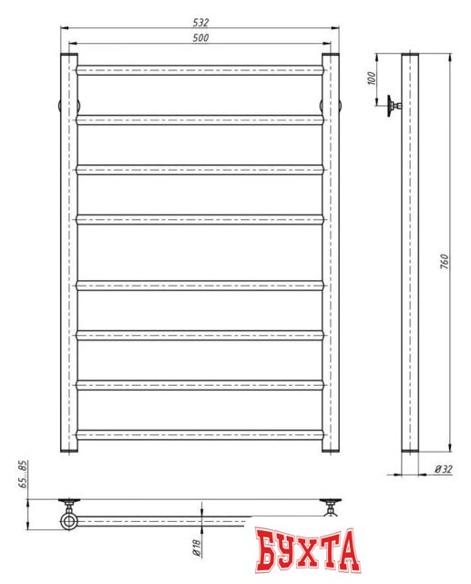 Полотенцесушитель Stinox Toscana 50x80 tos80ls (латунь сатин) 3